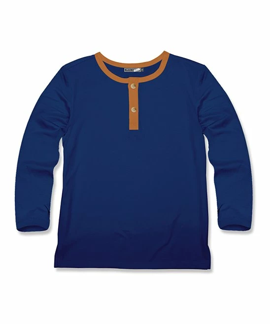 Promo 🎉 Millie & Maxx Navy & Rust Constrast-Trim Henley - Toddler For Kids 😀