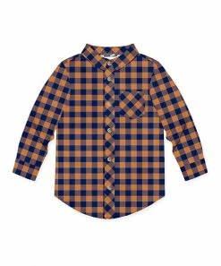 Best deal 🌟 Millie & Maxx Navy & Rust Gingham Long-Sleeve Button-Up Top - Toddler & Boys For Kids 😀
