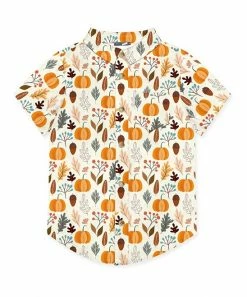 Hot Sale โค๏ธ Millie & Maxx Orange & Cream Autumn Frost Short-Sleeve Button-Up Top - Toddler For Kids ๐ฅ