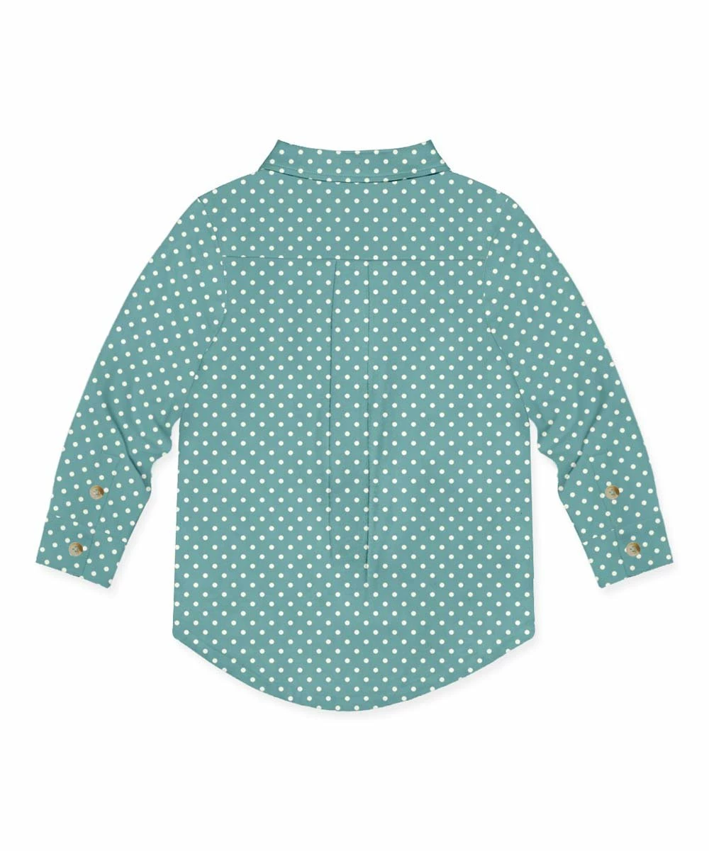 Best Sale 🥰 Millie & Maxx Nile Blue & White Polka Dot Long-Sleeve Button-Up - Boys For Kids ✨ 3 Best Sale 🥰 Millie & Maxx Nile Blue & White Polka Dot Long-Sleeve Button-Up - Boys For Kids ✨ - Image 3