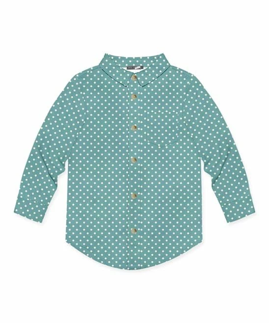 Best Sale 🥰 Millie & Maxx Nile Blue & White Polka Dot Long-Sleeve Button-Up - Boys For Kids ✨ 1 Best Sale 🥰 Millie & Maxx Nile Blue & White Polka Dot Long-Sleeve Button-Up - Boys For Kids ✨