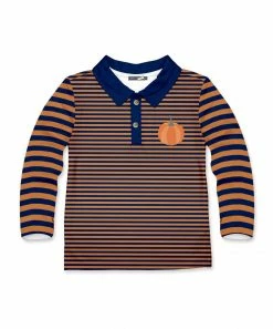 Wholesale 🔥 Millie & Maxx Navy & Rust Stripe Pumpkin Long-Sleeve Polo - Toddler For Kids 🎉