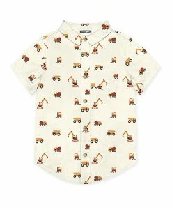Deals 🔔 Millie & Maxx Cream Roadwork Short-Sleeve Button-Up - Toddler & 👧 Girls For Kids ⭐