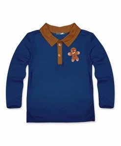 Outlet 👍 Millie & Maxx Navy & Brown Gingerbread Long-Sleeve Polo - Infant, Toddler & Boys For Kids 👏