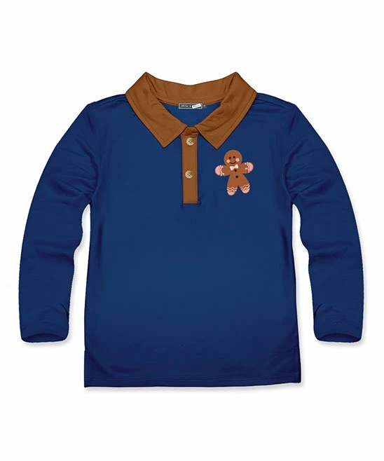 Outlet ๐ Millie & Maxx Navy & Brown Gingerbread Long-Sleeve Polo - Infant, Toddler & Boys For Kids ๐ 1 Outlet ๐ Millie & Maxx Navy & Brown Gingerbread Long-Sleeve Polo - Infant, Toddler & Boys For Kids ๐