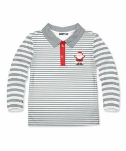 Best deal ⌛ Millie & Maxx Gray Stripe Santa Long-Sleeve Polo - Infant, Toddler & Boys For Kids 🎁