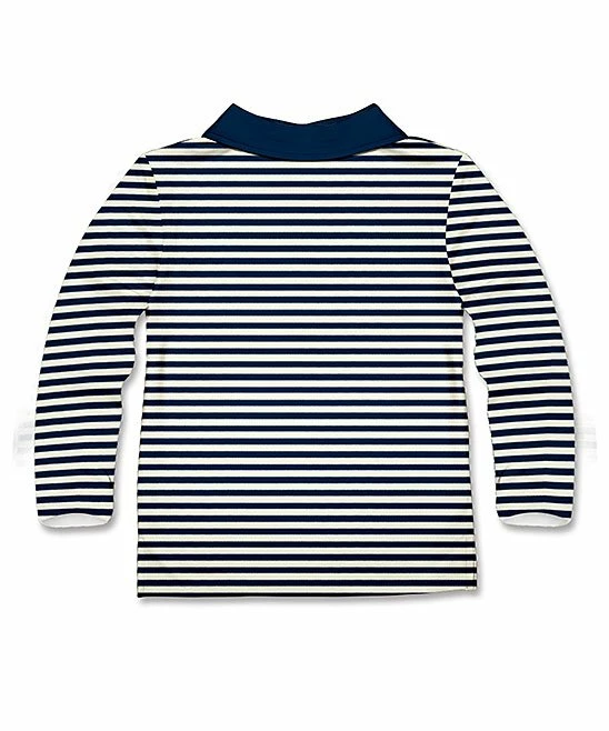 Hot Sale ๐ Millie & Maxx Navy & White Stripe Nativity Long-Sleeve Polo - Boys For Kids ๐งจ 2 Hot Sale ๐ Millie & Maxx Navy & White Stripe Nativity Long-Sleeve Polo - Boys For Kids ๐งจ - Image 2