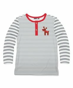 Flash Sale 😀 Millie & Maxx Gray & White Stripe Reindeer Long-Sleeve Henley - Boys For Kids 😍