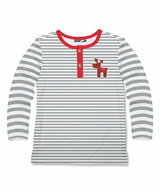 Flash Sale ๐ Millie & Maxx Gray & White Stripe Reindeer Long-Sleeve Henley - Boys For Kids ๐ 1 Flash Sale ๐ Millie & Maxx Gray & White Stripe Reindeer Long-Sleeve Henley - Boys For Kids ๐