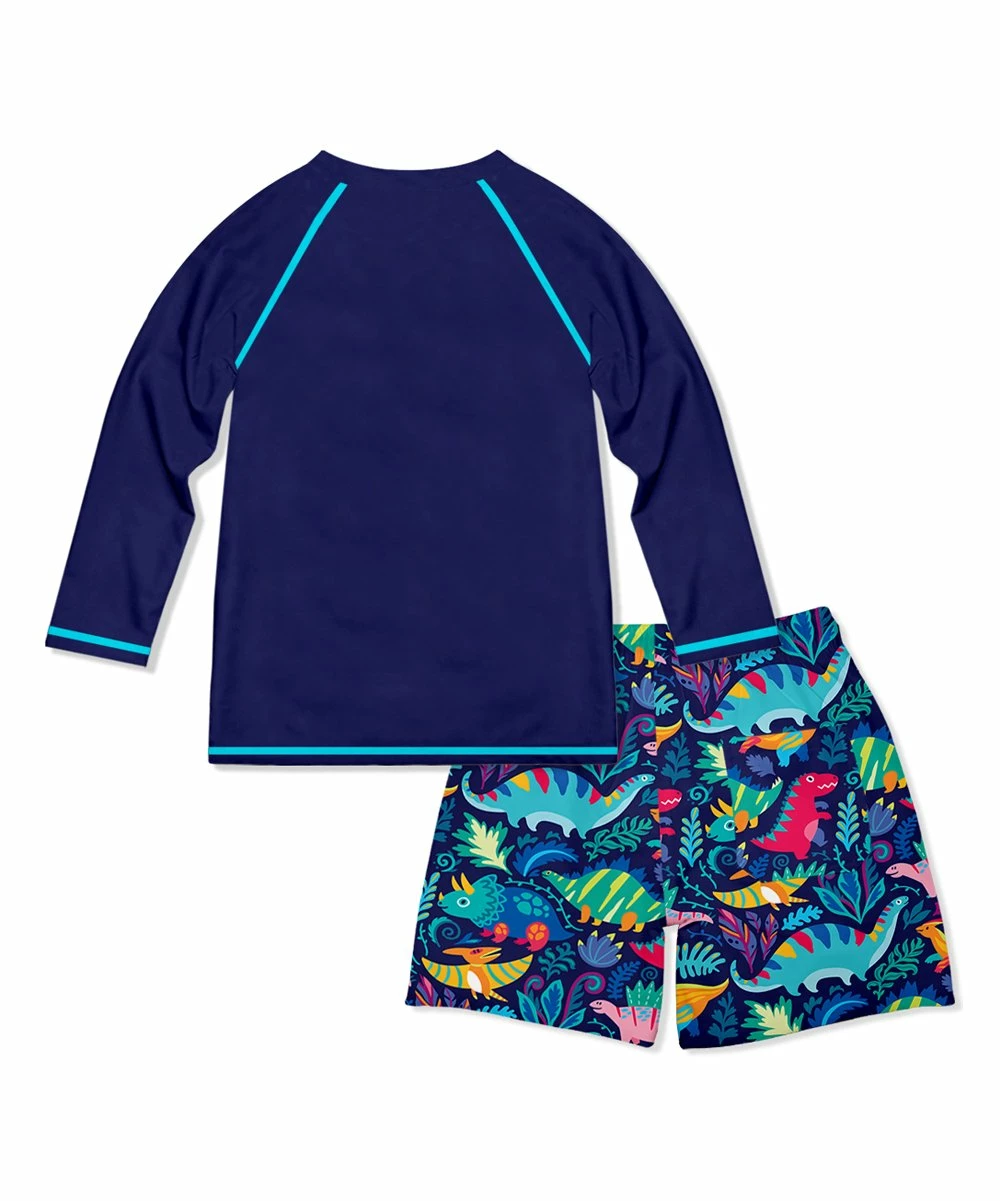 Outlet 😀 Millie & Maxx Navy & Turquoise Dino Dynamic Long-Sleeve Rashguard Set - Infant For Kids 😍 3 Outlet 😀 Millie & Maxx Navy & Turquoise Dino Dynamic Long-Sleeve Rashguard Set - Infant For Kids 😍 - Image 3