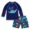 Outlet 😀 Millie & Maxx Navy & Turquoise Dino Dynamic Long-Sleeve Rashguard Set - Infant For Kids 😍