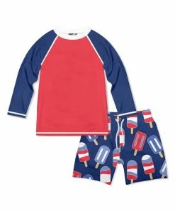 Best Pirce 👍 Millie & Maxx Red & Navy Popsicle Long-Sleeve Rashguard Set - Boys For Kids ❤️