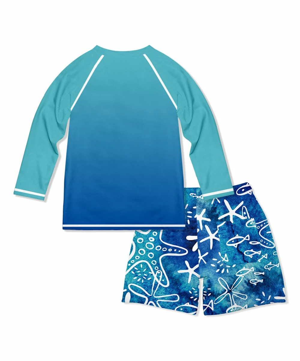 Brand new 🌟 Millie & Maxx Ocean Blue Ombré Fish Long-Sleeve Rashguard Set - Infant For Kids 🤩 3 Brand new 🌟 Millie & Maxx Ocean Blue Ombré Fish Long-Sleeve Rashguard Set - Infant For Kids 🤩 - Image 3