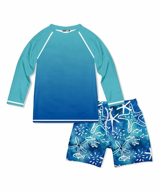 Brand new 🌟 Millie & Maxx Ocean Blue Ombré Fish Long-Sleeve Rashguard Set - Infant For Kids 🤩 1 Brand new 🌟 Millie & Maxx Ocean Blue Ombré Fish Long-Sleeve Rashguard Set - Infant For Kids 🤩