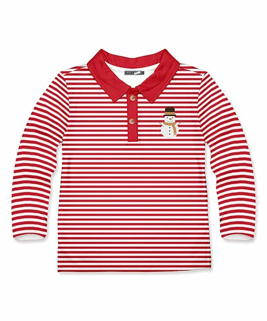 Best deal ๐ Millie & Maxx Red Stripe Snowman Long-Sleeve Polo - Toddler & Boys For Kids ๐