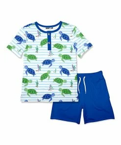 Deals 🔥 Millie & Maxx Blue Turtle Henley & Blue Shorts - Boys For Kids 😀