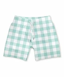 New ๐ Millie & Maxx White & Mint Gingham Swim Trunks - Boys For Kids ๐