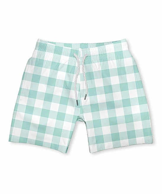 New 🌟 Millie & Maxx White & Mint Gingham Swim Trunks - Boys For Kids 🎁