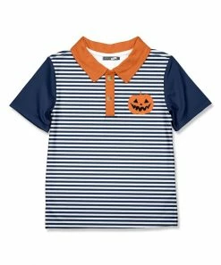Wholesale 🎉 Millie & Maxx Dusty Navy Stripe Jack-O'-Lantern Polo - Infant For Kids 🤩