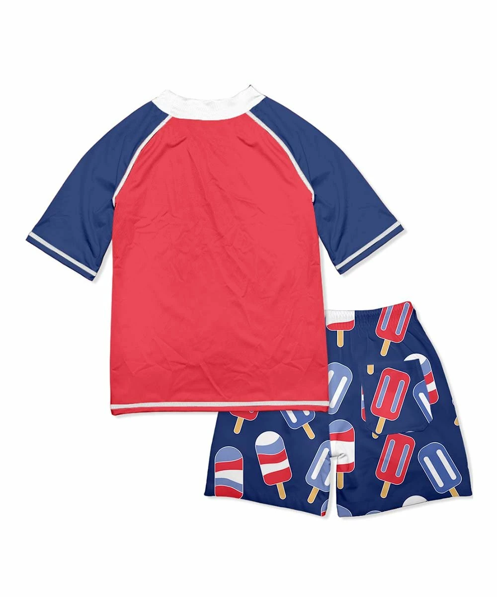 Wholesale 🔔 Millie & Maxx Red & Navy Ice Pop Short-Sleeve Rashguard Set - Infant, Toddler & Boys For Kids ⭐ - Image 3