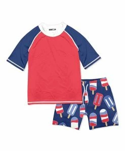 Wholesale 🔔 Millie & Maxx Red & Navy Ice Pop Short-Sleeve Rashguard Set - Infant, Toddler & Boys For Kids ⭐