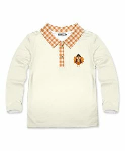 Promo ๐ Millie & Maxx Cream & Orange Gingham Turkey Long-Sleeve Polo - Toddler For Kids ๐